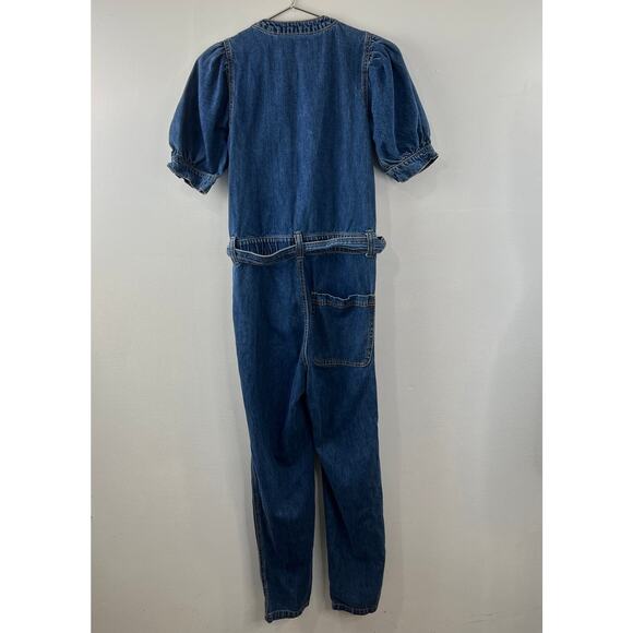 Happy x Nature Kate Hudson Denim Jumpsuit Belted Pockets V-Neck Cotton Size 2 - Picture 8 of 12